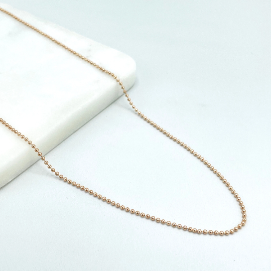 Rose Gold Filled Thin Ball Beaded Chain 1mm Thickness, 24 Inches Long Necklace, Classic