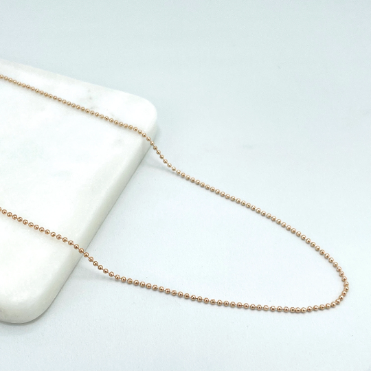Rose Gold Filled Thin Ball Beaded Chain 1mm Thickness, 24 Inches Long Necklace, Classic