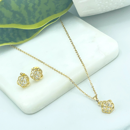 18k Gold Filled 1mm Rolo Chain Necklace with Cutout Rose Shape