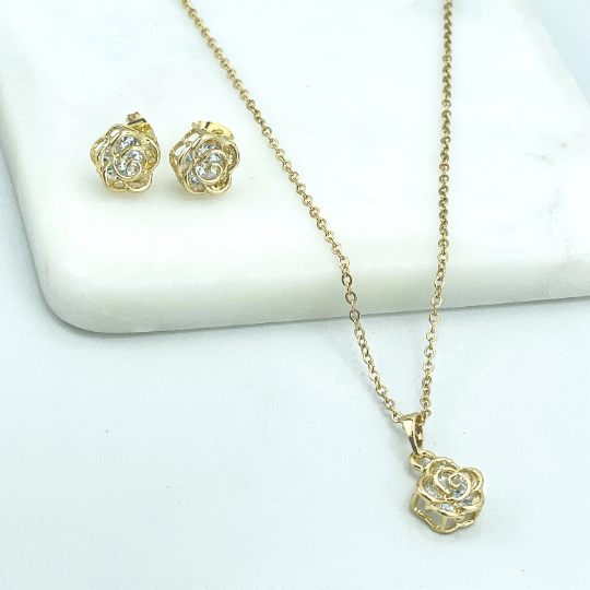 18k Gold Filled 1mm Rolo Chain Necklace with Cutout Rose Shape