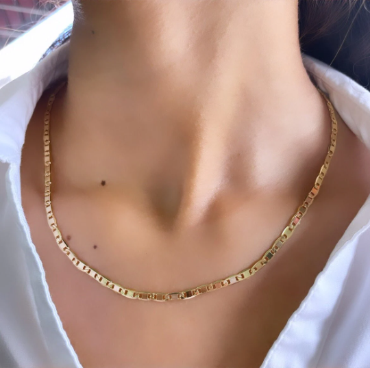 18k Gold Filled 3mm Mariner Link Chain Flat Style, 16 Inches, 18 Inches or 24 Inches Long