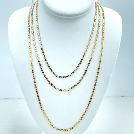 18k Gold Filled 3mm Mariner Link Chain Flat Style, 16 Inches, 18 Inches or 24 Inches Long