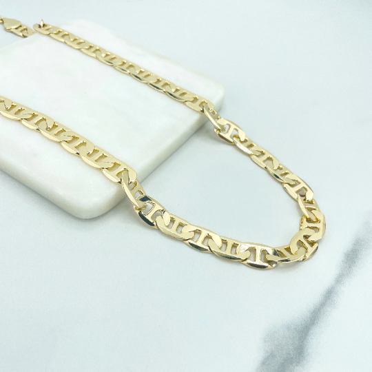18k Gold Filled 8mm Thickness Polished Flat Mariner Link Style in 18 Inches Long
