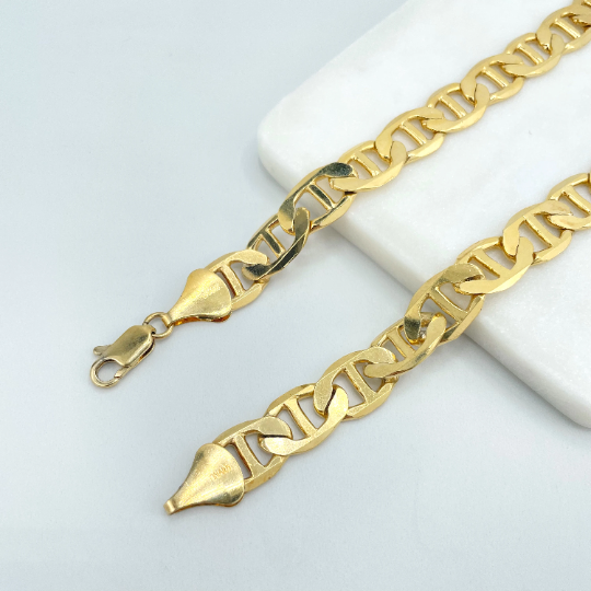 18k Gold Filled 12mm Thickness Polished Flat Mariner Link Style in 24.5 Inches