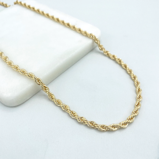 18k Gold Filled 4mm Rope Chain, 24 Inches Long Necklace, Classic