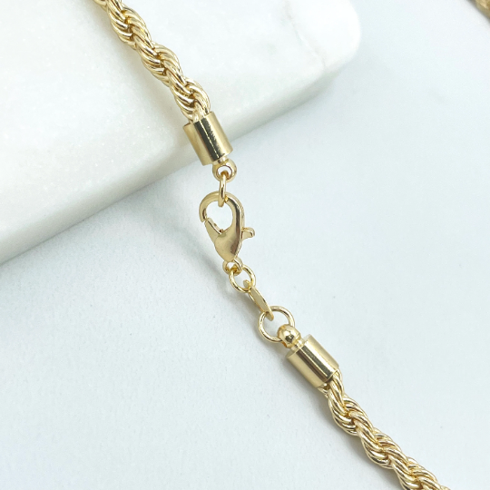 18k Gold Filled 4mm Rope Chain, 24 Inches Long Necklace, Classic