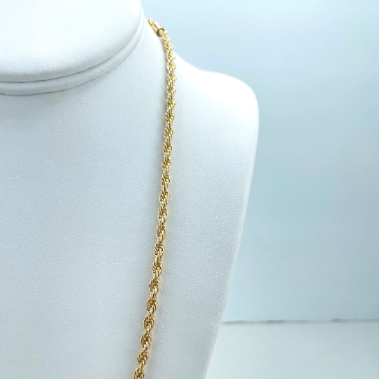 18k Gold Filled 4mm Rope Chain, 24 Inches Long Necklace, Classic