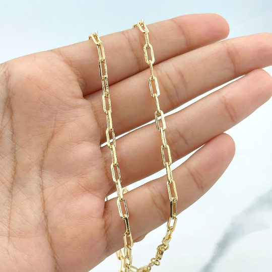 18k Gold Filled 3mm Paperclip Link Chain 20 Inches or 24 Inches Necklace