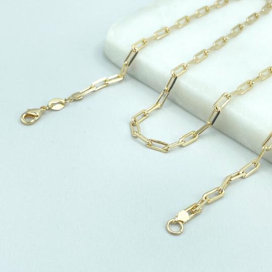 18k Gold Filled 3mm Paperclip Link Chain 20 Inches or 24 Inches Necklace