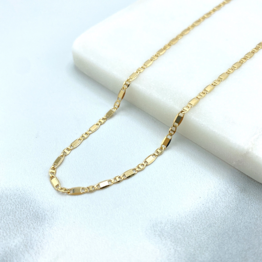 18k Gold Filled 2mm Thin Mariner Link Chain Flat Style, 18 Inches Long Necklace