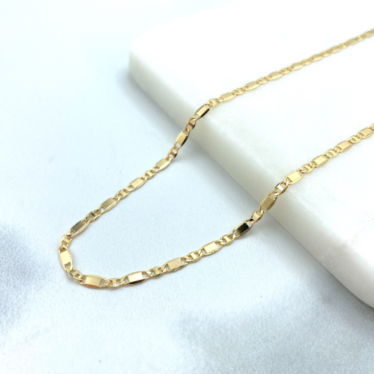18k Gold Filled 2mm Thin Mariner Link Chain Flat Style