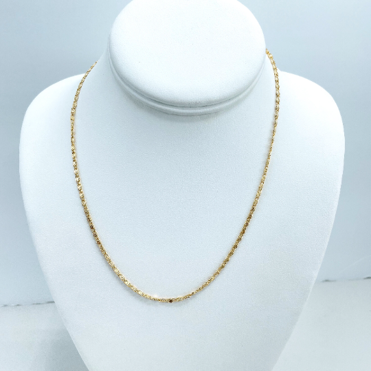 18k Gold Filled 2mm Thin Texturized Mariner Link Chain Flat Style, 18 Inches Long Necklace