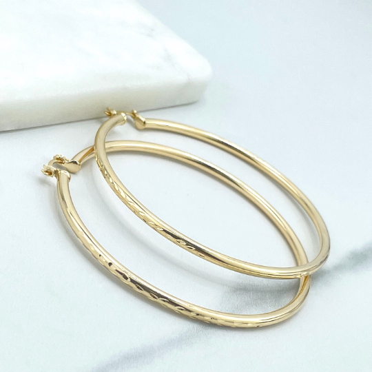 18k Gold Filled 70mm Diamond Cut Hoop, Thin and Large Hoop Earrings