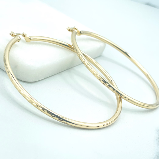 18k Gold Filled 70mm Diamond Cut Hoop, Thin and Large Hoop Earrings