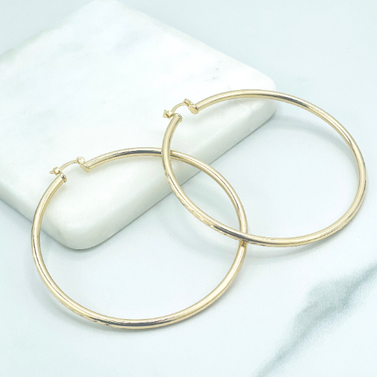 18k Gold Filled 70mm Diamond Cut Hoop, Thin and Large Hoop Earrings