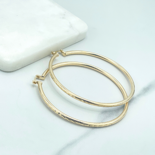 18k Gold Filled 70mm Diamond Cut Hoop, Thin and Large Hoop, Classic Jewelry