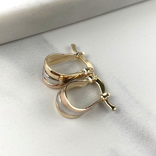 18k Gold Filled Three Tone Oval Hoop Earrings, Two Different Sizes