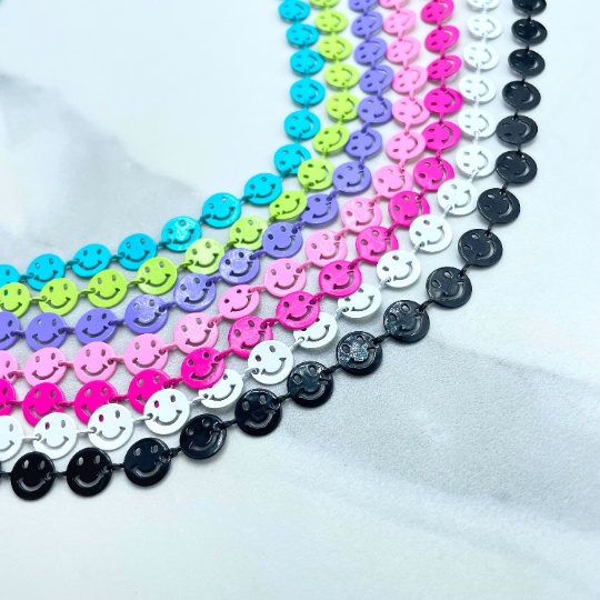 18k Gold Filled Colorful Enamel Cutout Smile Emoji, Happy Face Linked Chain