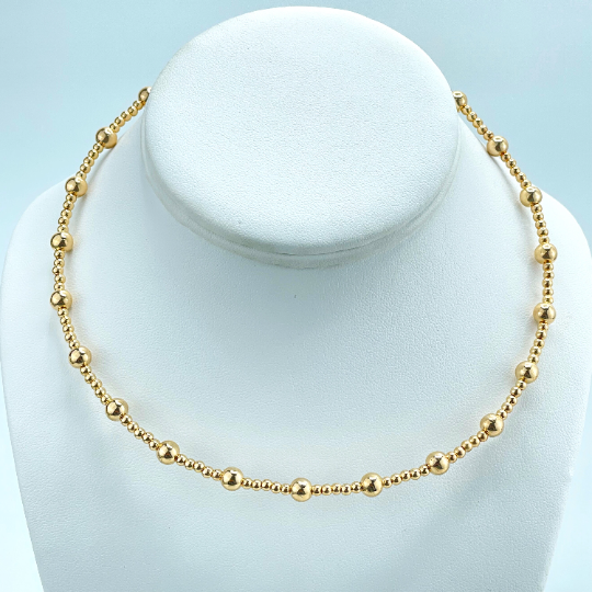 18k Gold Filled 7mm and 3mm Gold Beads, Beaded Choker Necklace with extender, Wholesale