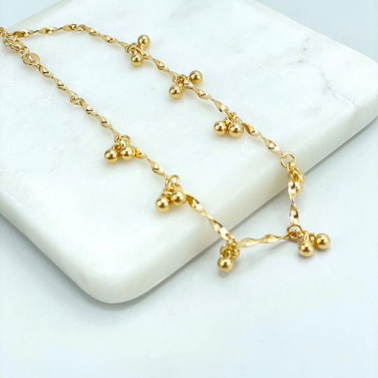 18k Gold Filled 1mm Specialty Chain with Dangle Gold Balls Fancy Anklet