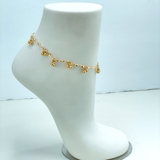 18k Gold Filled 1mm Specialty Chain with Dangle Gold Balls Fancy Anklet, Wholesale