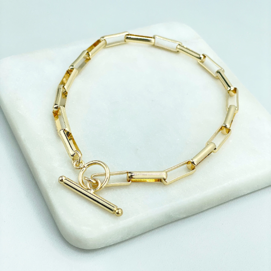 18k Gold Filled 5mm Paperclip Chain Link with Toggle Closure Claw Anklet, Classic Anklet