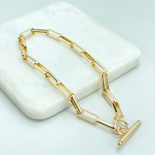 18k Gold Filled 5mm Paperclip Chain Link with Toggle Closure Claw Anklet, Classic Anklet