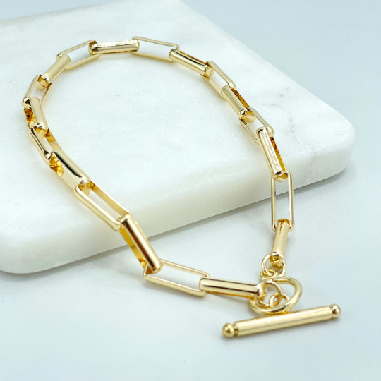 18k Gold Filled 5mm Paperclip Chain Link with Toggle Closure Claw Anklet, Classic Anklet, Wholesale