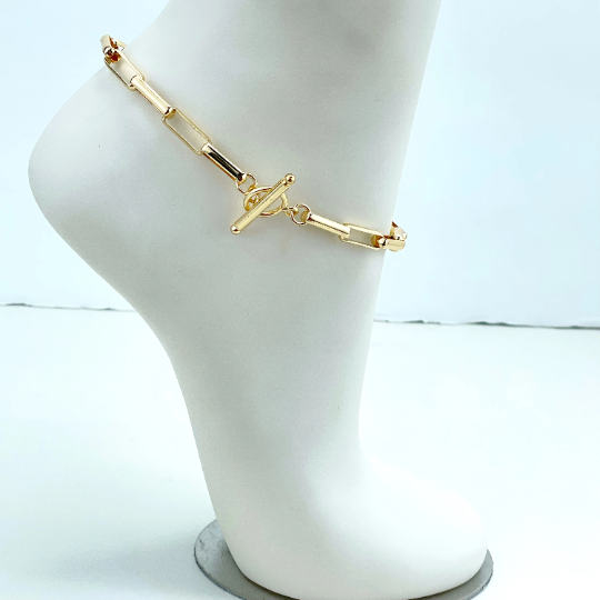 18k Gold Filled 5mm Paperclip Chain Link with Toggle Closure Claw Anklet, Classic Anklet