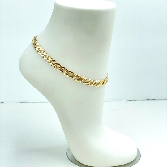 18k Gold Filled 8mm Curb Link Chain Anklet, Cuban Link Chain Style Anklet