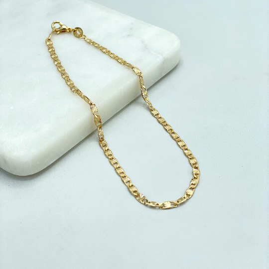 18k Gold Filled 3mm Specialty Mariner Anchor Link Chain Anklet, Classic Anklet
