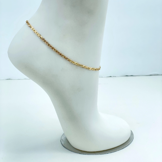 18k Gold Filled 3mm Specialty Mariner Anchor Link Chain Anklet, Classic Anklet