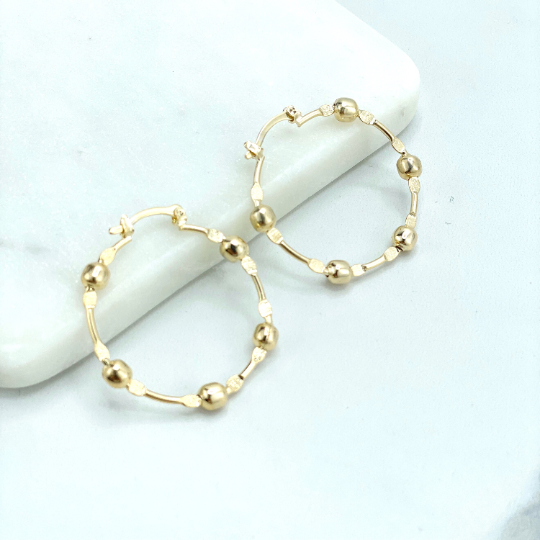 18k Gold Filled 40mm or 31mm Hoops Earrings with Gold Beads, Beaded Hoops