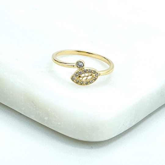 18k Gold Filled Front Leaf Shape featuring Clear Cubic Zirconia Ring