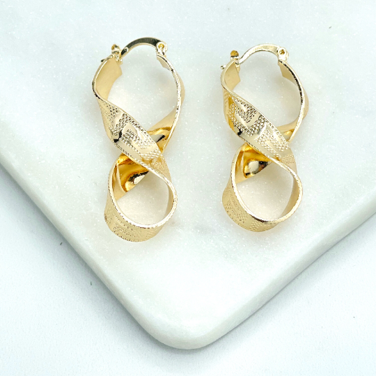 18k Gold Filled Texturized Greek Key Pattern Infinity Shape Earrings, Wholesale