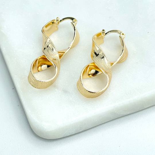 18k Gold Filled Texturized Greek Key Pattern Infinity Shape Earrings, Wholesale