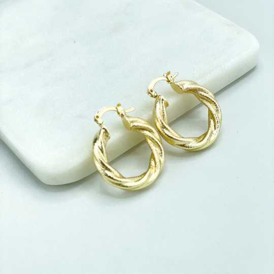 18k Gold Filled 25mm Twisted & Texturized Donut Hoop Earrings