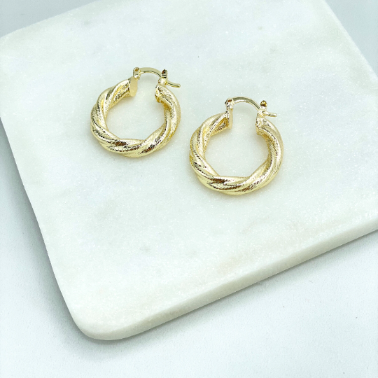 18k Gold Filled 25mm Twisted & Texturized Donut Hoop Earrings