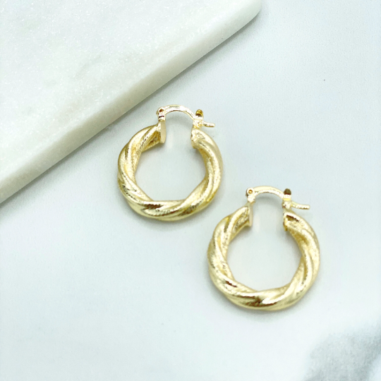 18k Gold Filled 25mm Twisted & Texturized Donut Hoop Earrings