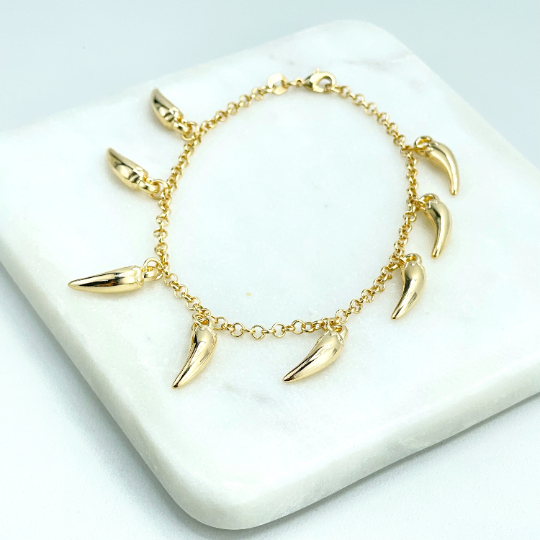 18k Gold Filled 2mm Rolo Chain with Dangle Pepper Chili Charms Bracelet, Good Luck & Protection Bracelet, Wholesale