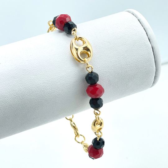 18k Gold Filled Simulated Azabache Linked with Mariner Anchor, Chunky Link Mariner Bracelet, Wholesale