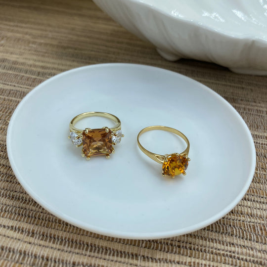 18k Gold Filled Cubic Zirconia Amber Color Solitaire Ring