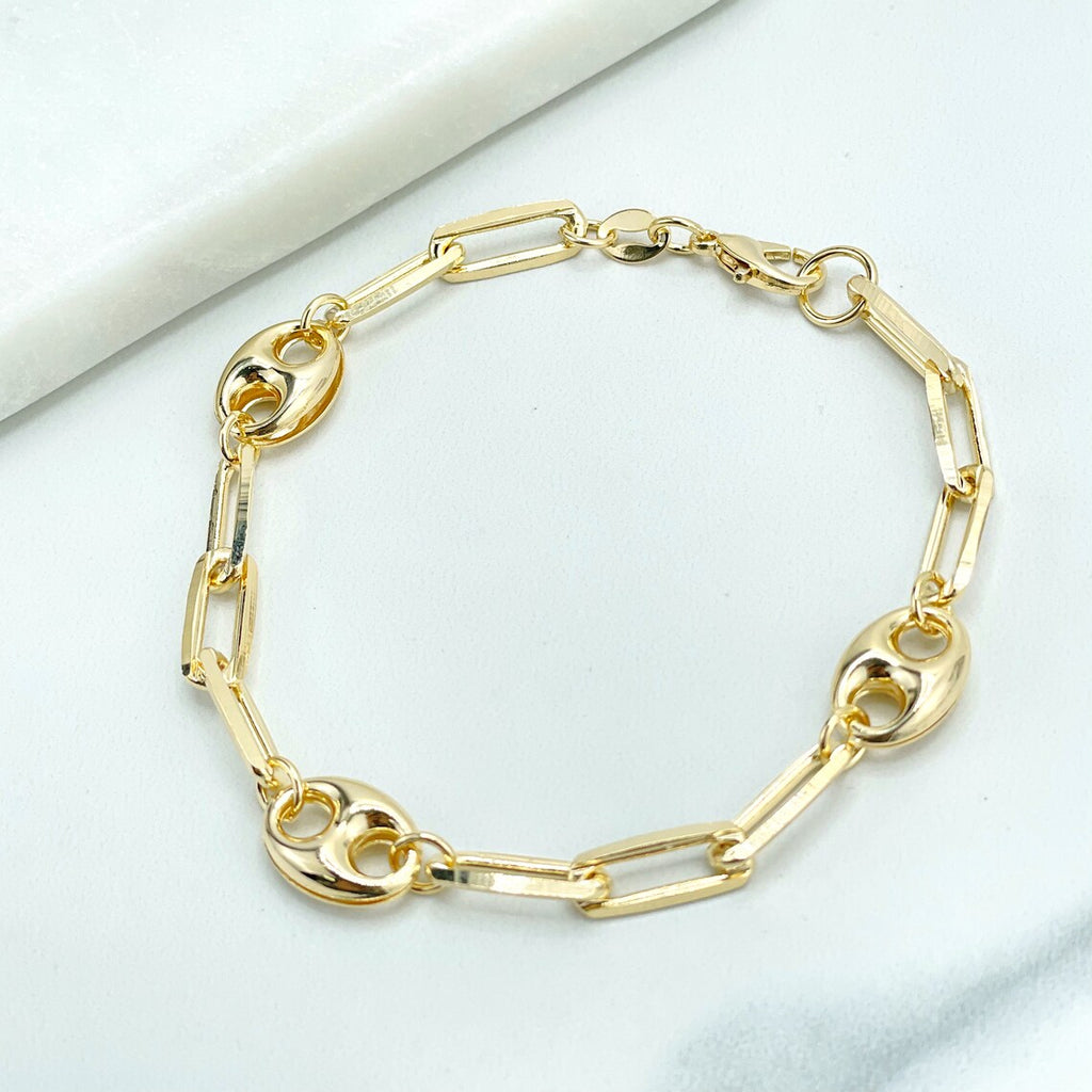 18k Gold Filled 5mm Paperclip Chain & 9mm Mariner Anchor Chain, Chunky Link Mariner Chain Bracelet