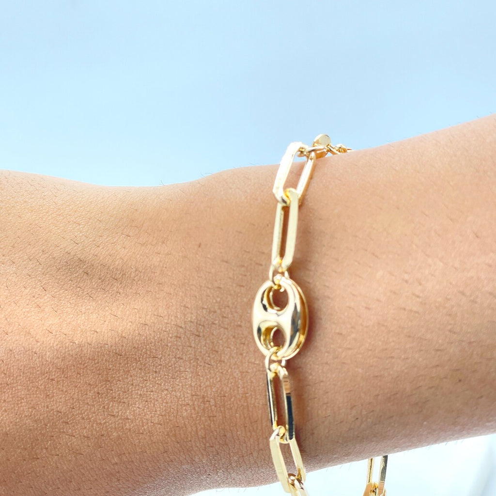 18k Gold Filled 5mm Paperclip Chain & 9mm Mariner Anchor Chain, Chunky Link Mariner Chain Bracelet