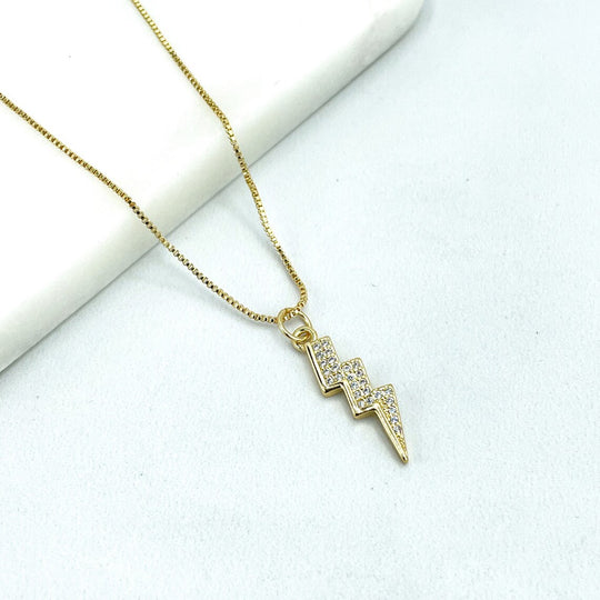 18k Gold Filled Micro Cubic Zirconia Lightning Bolt, Thunder Charm, Thunderbolt Charm
