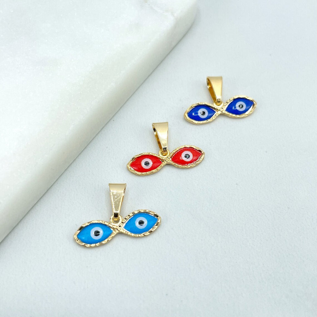 18k Gold Filled Enamel Colored Eyes Of Saint Lucy, Ojitos De Santa Lucia Lucky Charms
