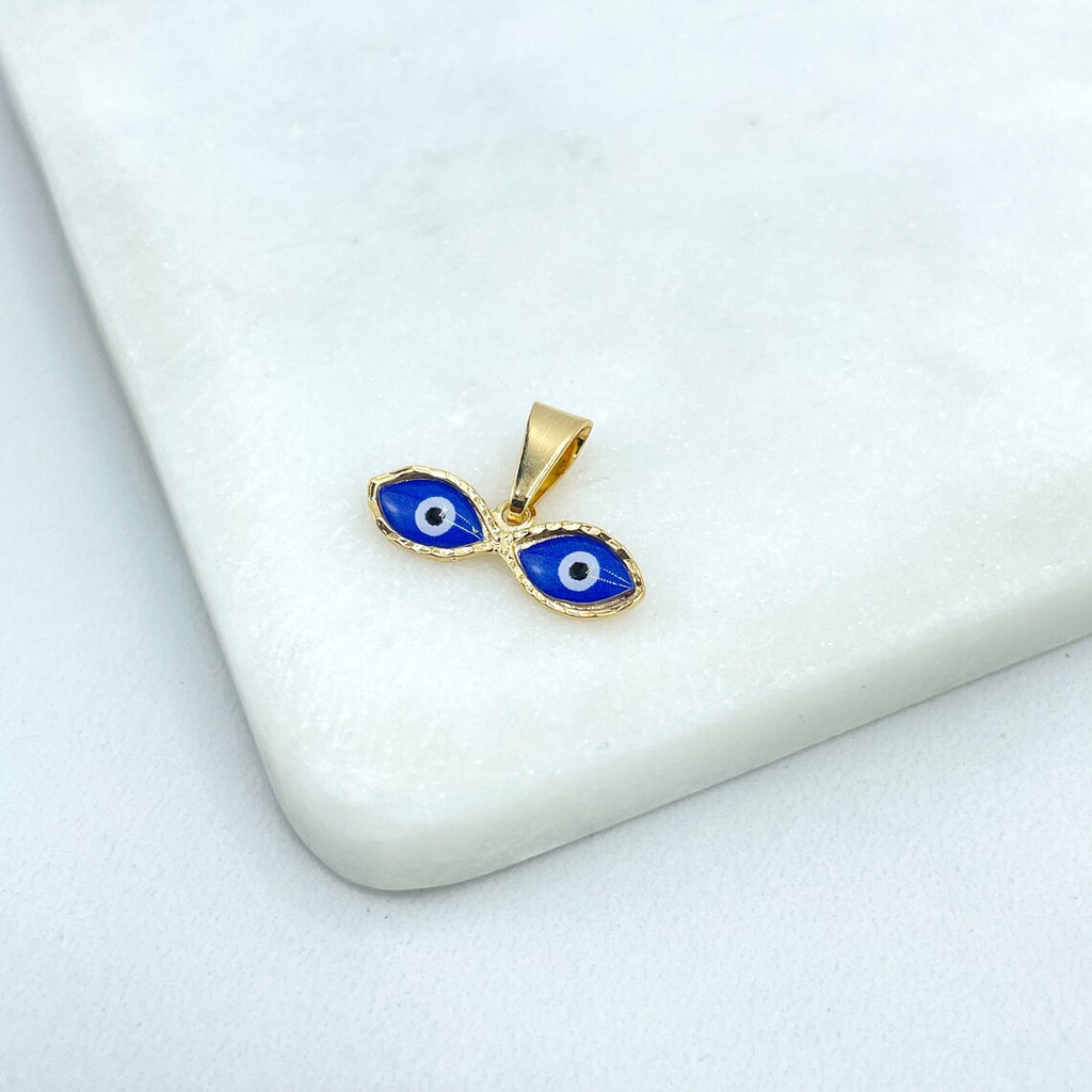 18k Gold Filled Enamel Colored Eyes Of Saint Lucy, Ojitos De Santa Lucia Lucky Charms, Blue, Royal Blue or Red, Wholesale