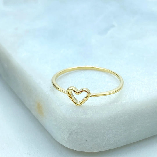 18k Gold Filled Small Heart Ring, Cutout Small Heart Thin Ring, Minimalist Ring, Romantic Ring