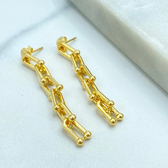 18K Gold Filled Chain U-Link Drop Earrings