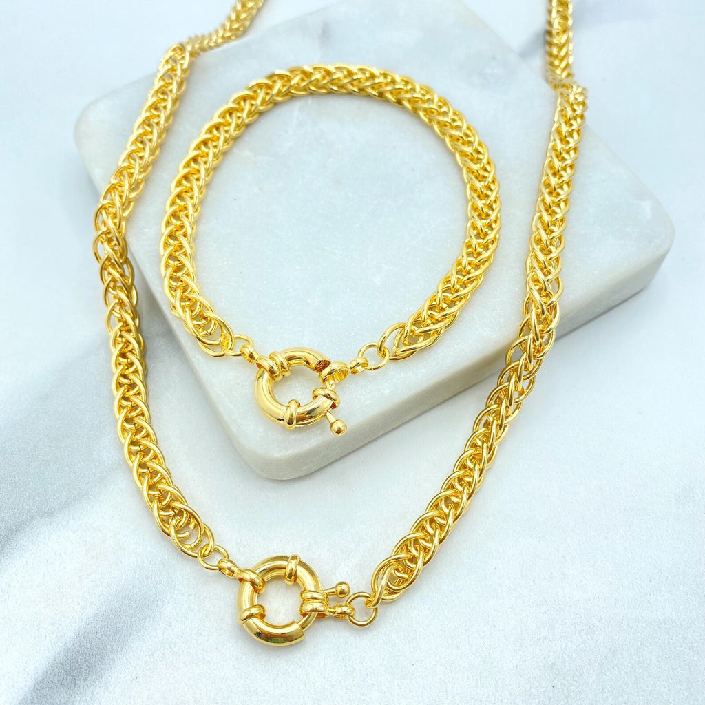 18k Gold Filled Chain Necklace and Bracelet Set, Spring Rings Closure, Elegant Statement Jewelry, Wholesale Jewelry